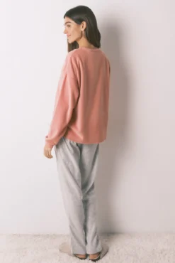 Pijama comprido polar suave rosa e cinzento Pingu