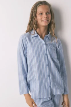 Pijama infantil camisa às riscas, 100% algodão