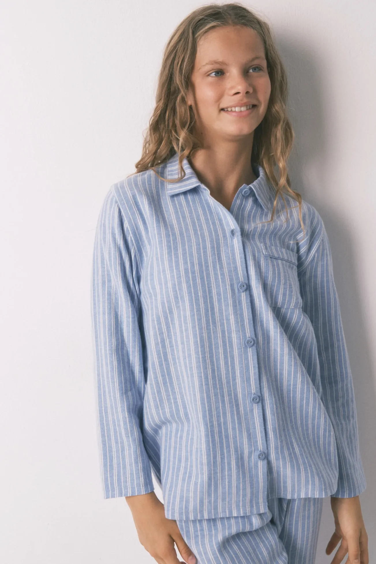 Pijama infantil camisa às riscas, 100% algodão