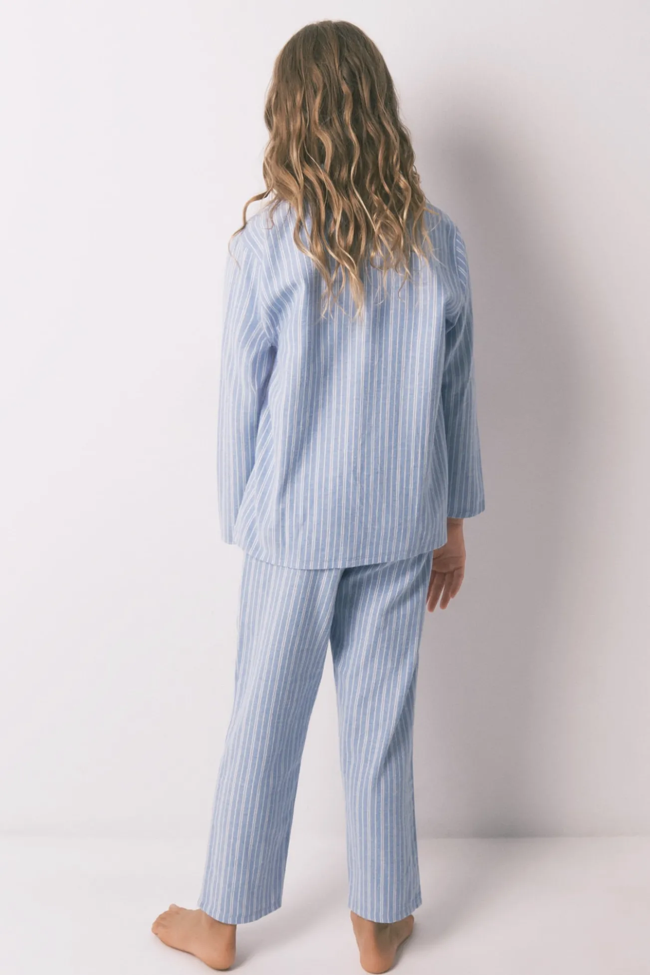 Pijama infantil camisa às riscas, 100% algodão