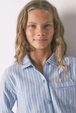 Pijama infantil camisa às riscas, 100% algodão