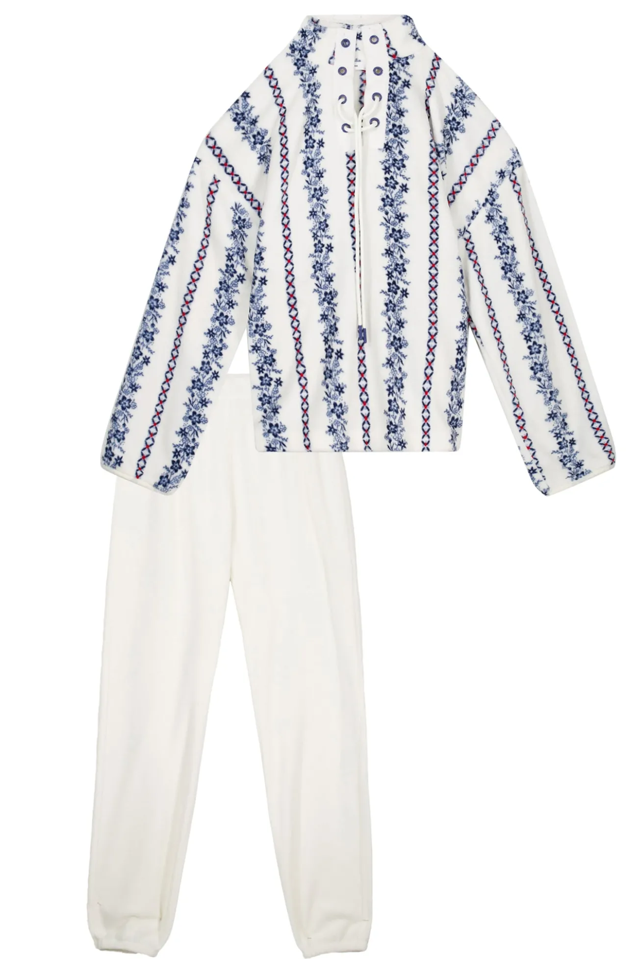 Pijama longo de lã polar com flores