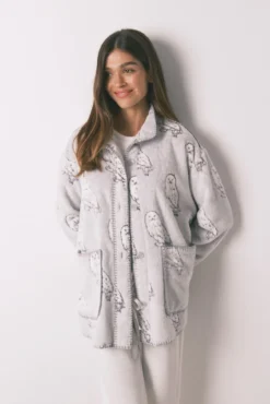 Robe curto de tecido polar com pelo cinzento
