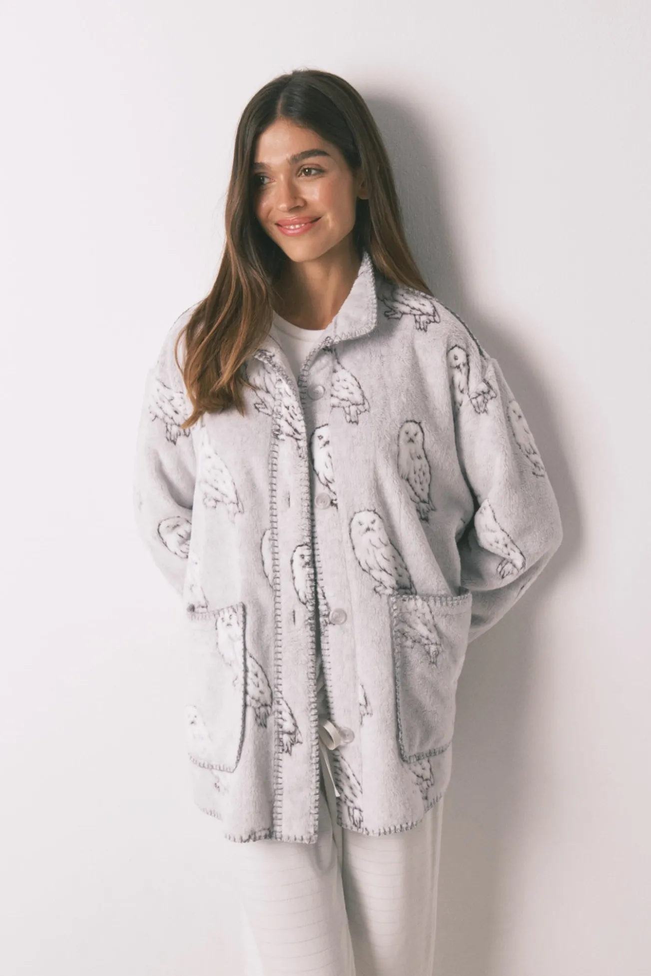 Robe curto de tecido polar com pelo cinzento "Hedwig"