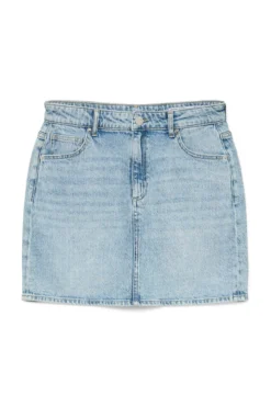 Saia denim curta de corte alta