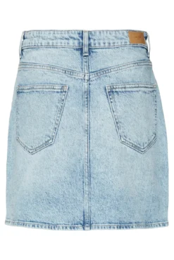Saia denim curta de corte alta