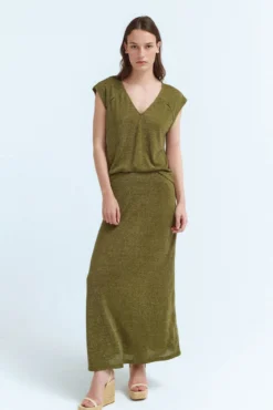 Saia midi de malha com lurex