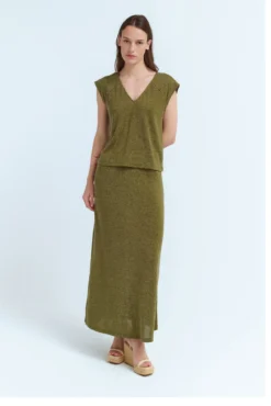 Saia midi de malha com lurex