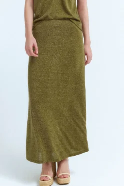 Saia midi de malha com lurex