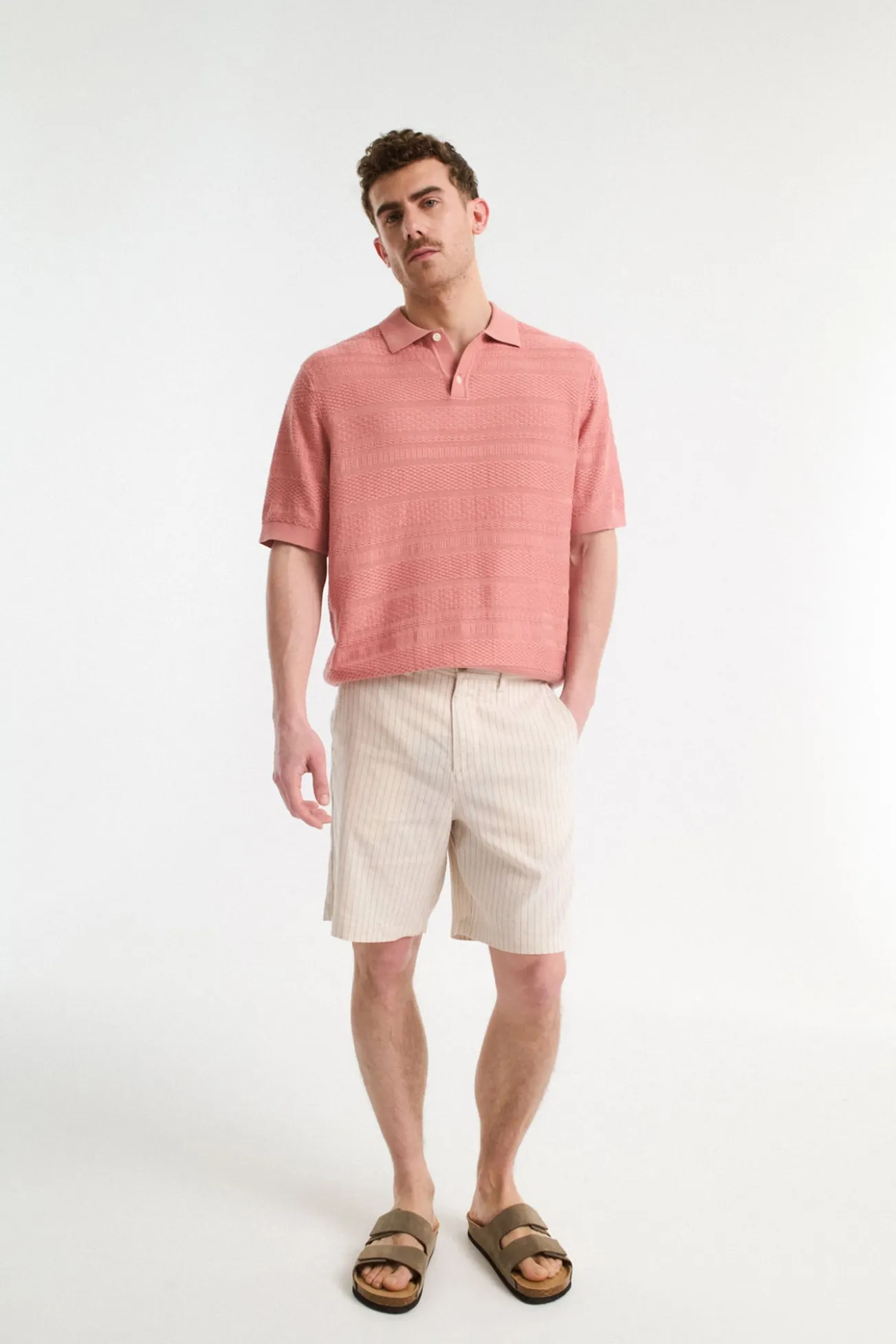 Shorts calças chino estruturados de linho