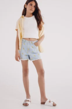 Shorts denim limão para meninas