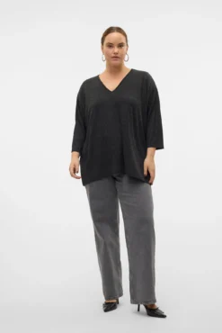 Suéter plus size lurex com gola em bico