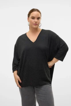 Suéter plus size lurex com gola em bico