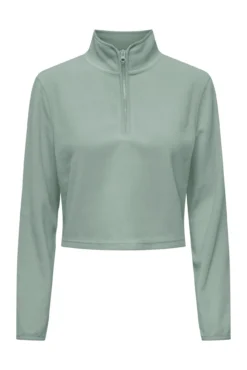 Sweatshirt cropped com gola com fecho-éclair