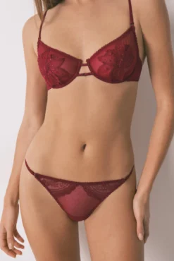 Tanga tira plumeti e renda vermelho brilhante
