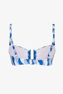 Top biquíni bandeau estampado ondas