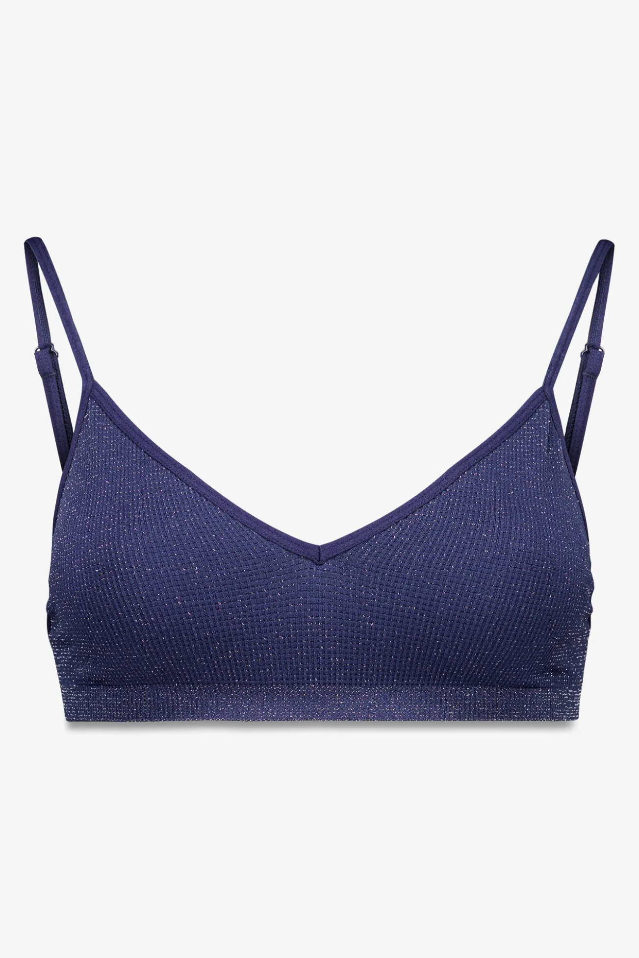 Top canelado sem costura em lurex azul