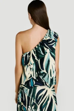 Top com folho estampado em viscose