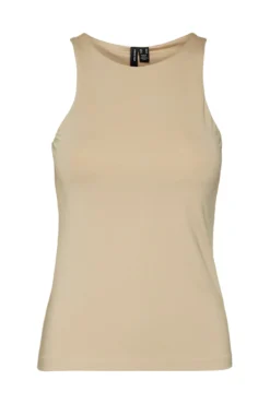 Top de alças de mulher com decote redondo