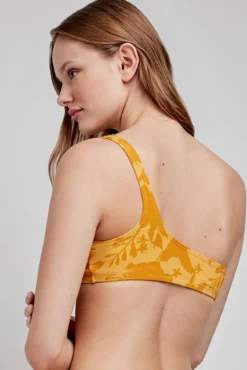Top de biquíni amarelo assimétrico