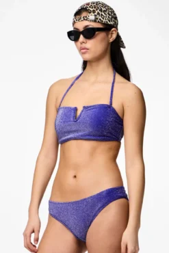 Top de biquíni bandeau azul com lúrex
