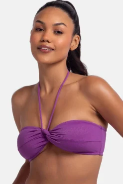 Top de biquíni bandeau roxo com glitter