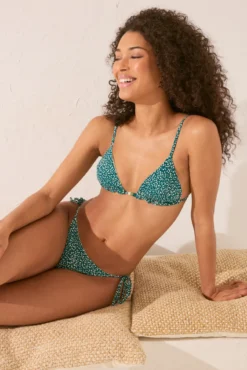 Top de biquíni com cortina reversível e estampado