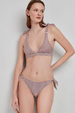 Top de biquíni com estampado riscas multicolor