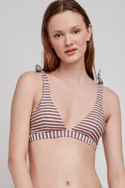 Top de biquíni com estampado riscas multicolor