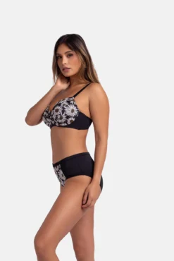 Top de biquíni estampado preto