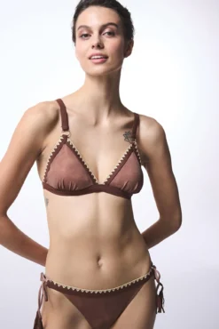 Top de biquíni triangular camelo