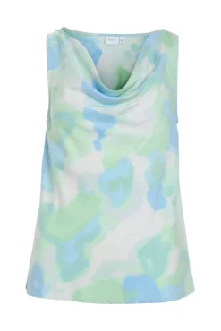 Top decote cascata em cetim com viscose