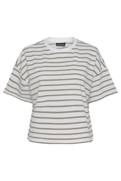 T-shirt de felpa às riscas de gola fechada e manga curta.