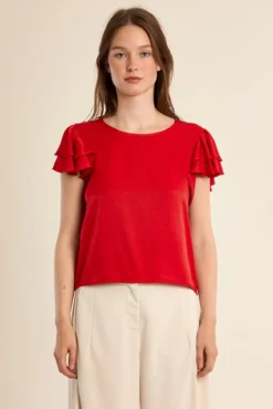 T-shirt de manga curta com folhos