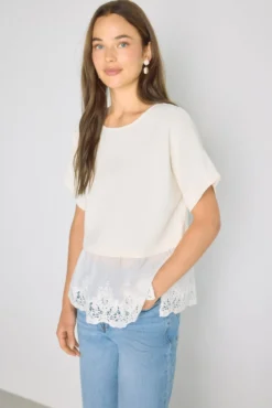 T-shirt de manga curta com renda