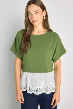 T-shirt de manga curta com renda