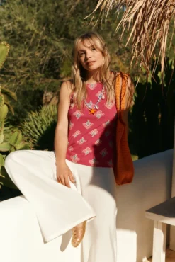 T-shirt gola halter estampada