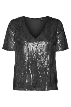 T-shirt manga curta lantejoulas