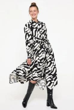 Vestido camisa midi com baixo assimétrica