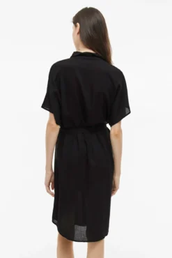 Vestido camisa midi de viscose e linho
