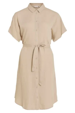 Vestido camisa midi de viscose e linho