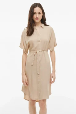 Vestido camisa midi de viscose e linho
