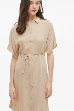 Vestido camisa midi de viscose e linho