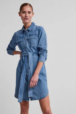 Vestido camiseiro denim midi