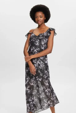 Vestido comprido assimétrico estampado floral