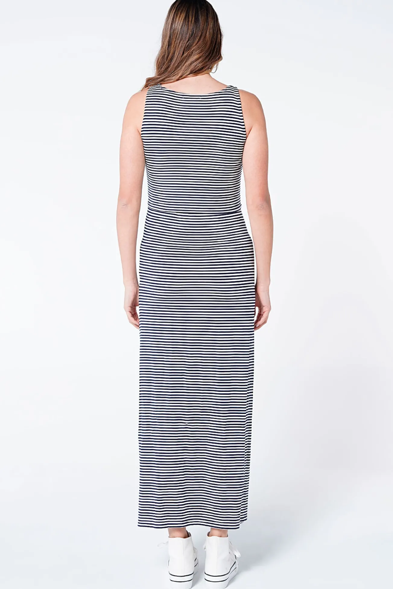Vestido comprido maternity amamentação riscas