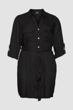 Vestido curto camiseiro cintura subida