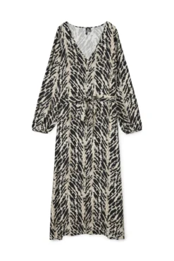 Vestido curto com decote em bico e gola manga comprida
