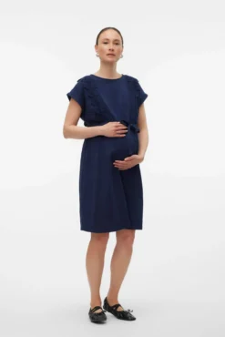 Vestido curto de algodão maternity e amamentação