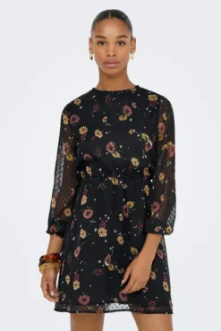 Vestido curto de chiffon com estampa floral